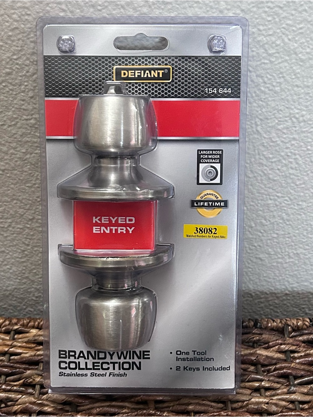 Brand New Defiant Brandywine Keyed Entry Door Knob Set, Stainless Steel, Keys